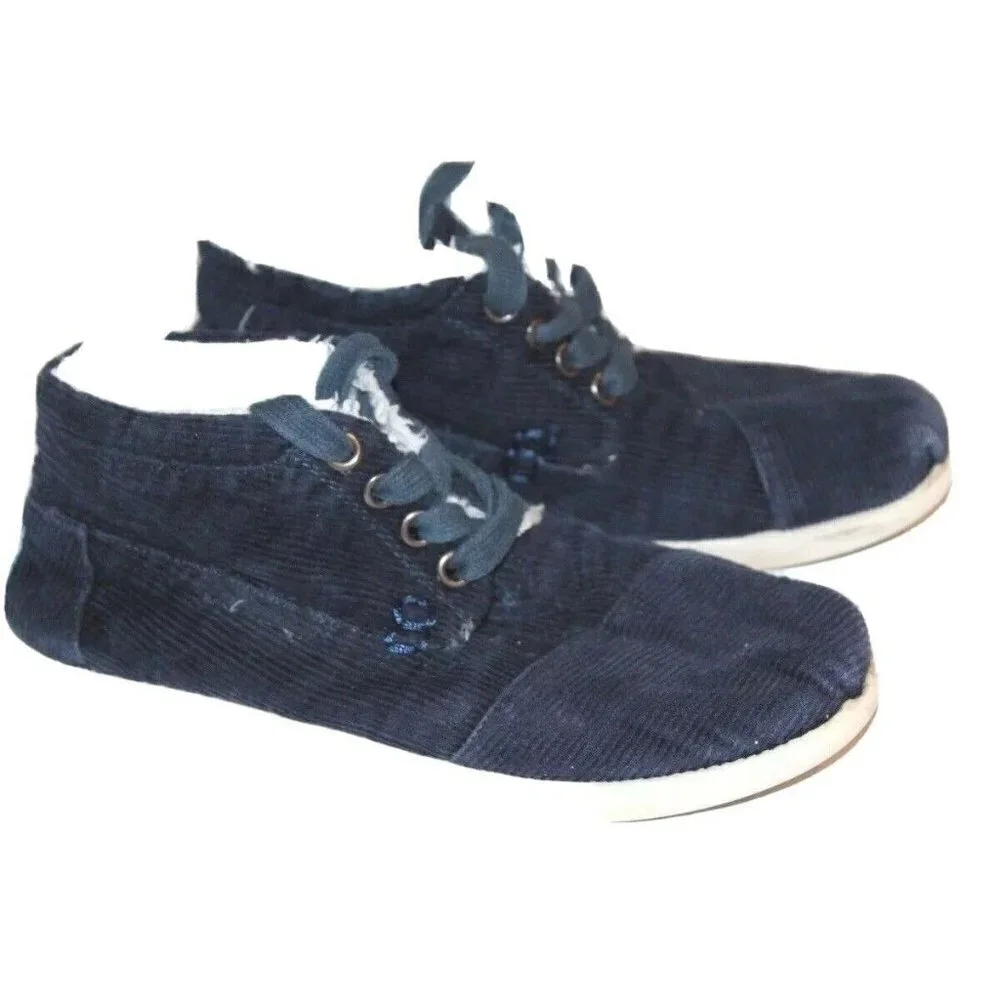 Toms Youth Kids Navy Blue Corduroy Shearling Paseo Mid Lace Ankle Boot 2